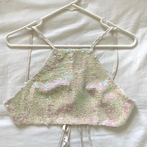 Superdown pink sequin halter top!